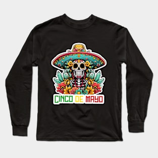 skulls wear colorful sumbrero hats Long Sleeve T-Shirt